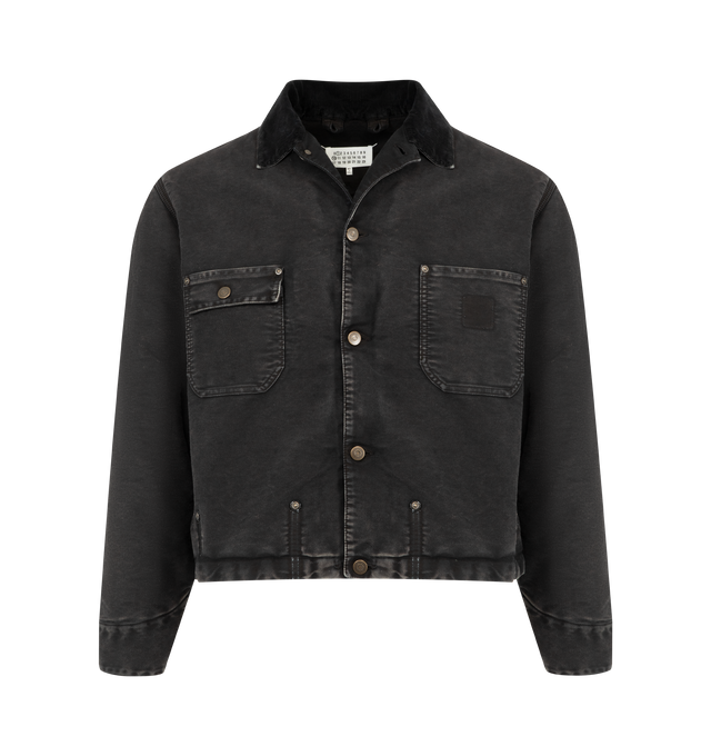 Image 1 of 3 - BLACK - MAISON MARGIELA Denim Sports Jacket featuring istressed effect, point collar, front button closure, button cuffs, chest flap pockets with button closure and four stitches moniker at the back.