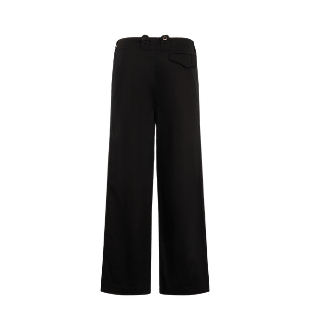 Image 2 of 3 - BLACK - Junya Watanabe Men's Trouser Button Pants feature a tailored trouser-inspired silhouette with distinctive oversized button-tab detailing at the waistband. Designed with a clean, structured profile and utilitarian influences, the style reflects the brand's signature approach of blending classic menswear tailoring with innovative design elements. Main Material: 100% Cotton. Made in Japan.