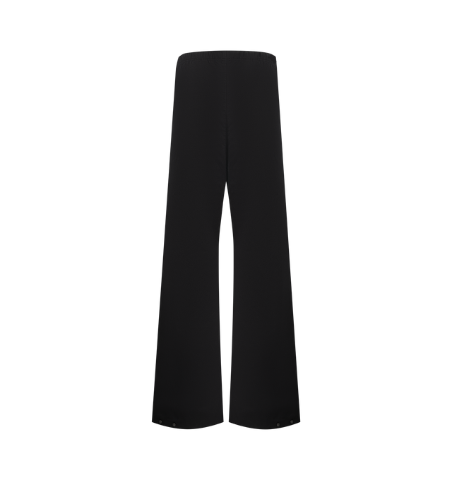 Image 2 of 3 - BLACK - FEAR OF GOD ESSENTIALS Twill Work Pant crafted from cotton/polyester featuring a loose leg fit, side pockets, an encased elastic waistband with drawstrings, knee darts, and snap metal hardware at the ankle. A rubberized label from Fear of God Essentials is stitched on the center front. 55% cotton, 45% polyester twill.