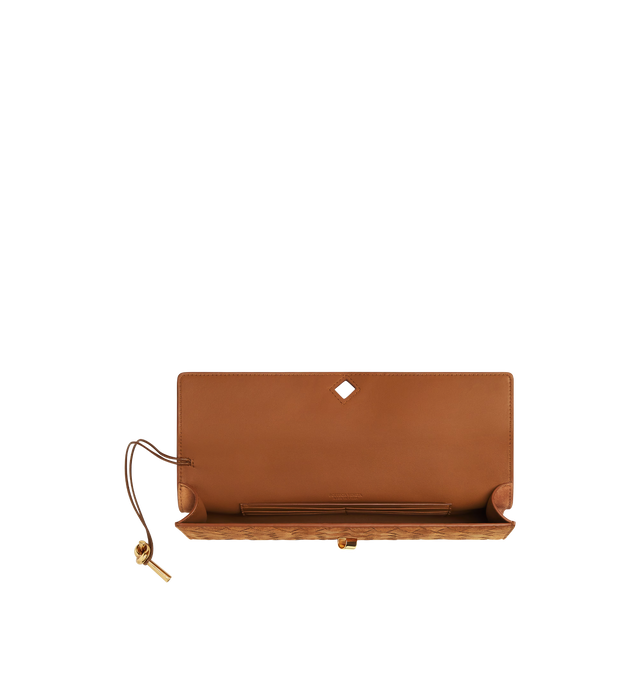 Image 4 of 4 - BROWN - BOTTEGA VENETA Andiamo Clutch featuring top handle clutch in intrecciato suede with metal knot closure, six card slots and one additional pocket. Calfskin. Made in Italy.