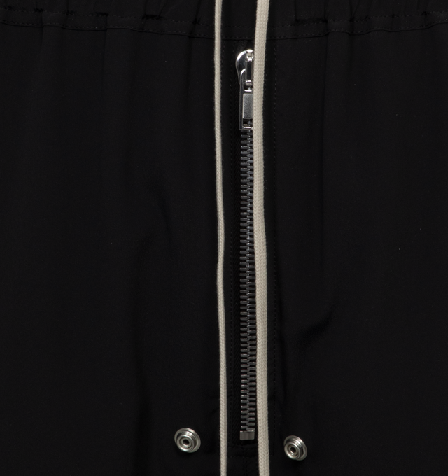 Image 4 of 4 - BLACK - RICK OWENS Bela Boxers featuring exposed zip fly, elastic drawstring waistband, side slip pockets, stiff poplin fabric and metal grommets. 97% cotton, 3% elastane. Made in Italy.  
