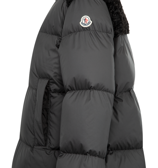 Image 3 of 3 - BLACK - MONCLER Esnaie Teddy-Trimmed Short Down Jacket featuring polyester lining, collar and back yoke in teddy fleece, down-filled, zipper closure and zipped pockets. 100% polyester. Padding: 90% down, 10% feather. Made in Moldova.
