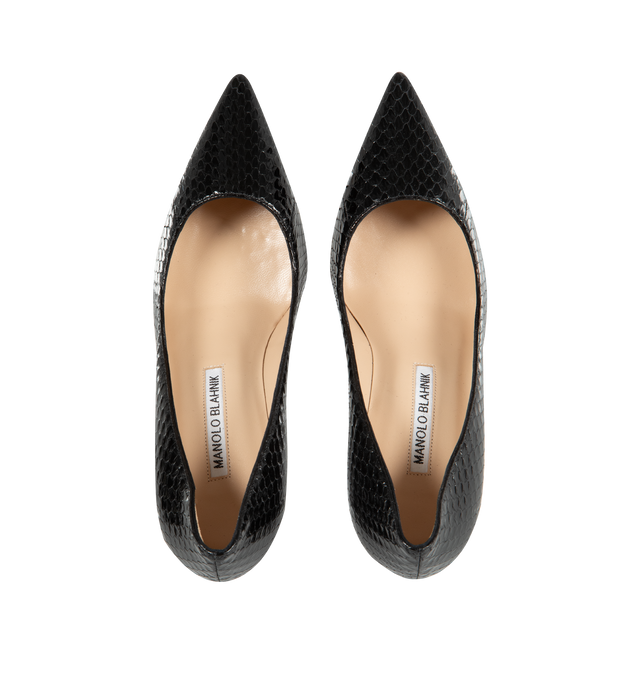 Image 4 of 4 - BLACK - MANOLO BLAHNIK BB Snake-Embossed Stiletto Pumps featuring pointed toe, slip-on style and leather outsole. 90MM. 100% leather. Made in Italy. 