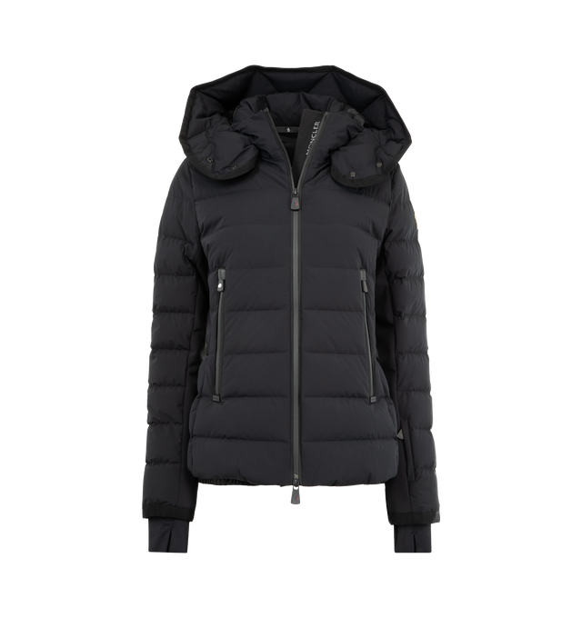 Image 1 of 3 - BLACK - MONCLER GRENOBLE Lamoura Hooded Down Ski Jacket featuring 2L four-way stretch technical poplin, stretch nylon lining, down-filled, adjustable hood with grosgrain trim and polyester lining, 3L four-way stretch technical poplin underarms and sides, YKK AquaGuard highly water-resistant zipper closure, pockets with YKK AquaGuard highly water-resistant zipper closure, inner media pocket with YKK AquaGuard highly water-resistant zipper closure, ski pass pocket with YKK AquaGuard highly wate