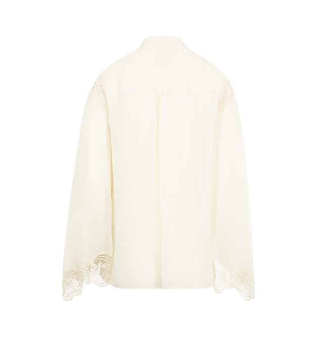 Image 2 of 2 - WHITE - CHLOE Fluid Blouse in silk georgette & lace featuring lace trims, jour chelle inserts, and mother-of-pearl buttons. 100% silk.