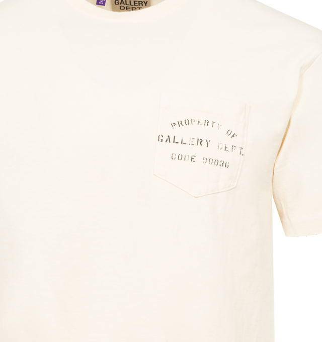 Image 3 of 4 - WHITE - GALLERY DEPT. Property Stencil Logo-Print Distressed Tee featuring short sleeves, crew neckline, patch pocket and screen-printed graphics. 100% cotton. 