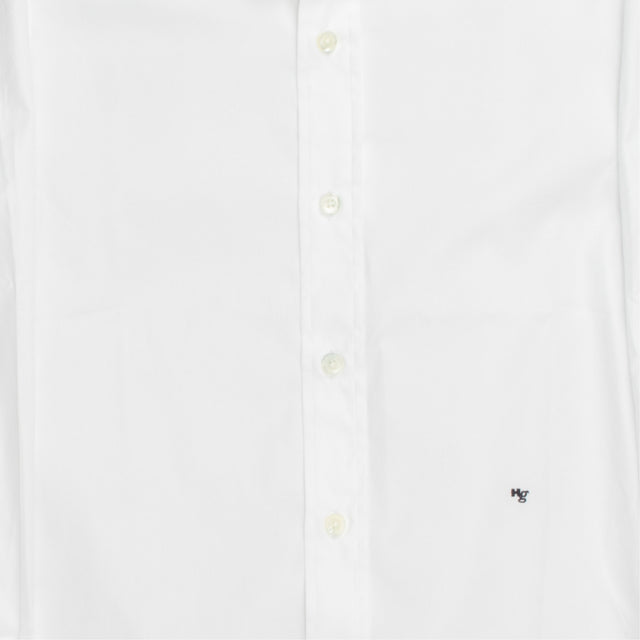 Image 2 of 2 - WHITE - HOMME GIRLS Classic Shirt featuring embroidered logo, spread collar, button front, long sleeves, button cuffs, back yoke with box pleat, classic fit and curved hem. 100% cotton. Made in Italy.