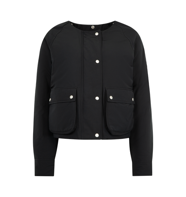 Image 4 of 5 - BLACK - LOEWE Puffer in shearling and cotton blend featuring a detachable shearling vest and collar, regular fit, short length, leather chin strap, snap button and concealed zip front fastening, buttoned gusset flap pockets and LOEWE Anagram embossed leather patch placed at the back. Cotton, polyamide. Made in Italy.