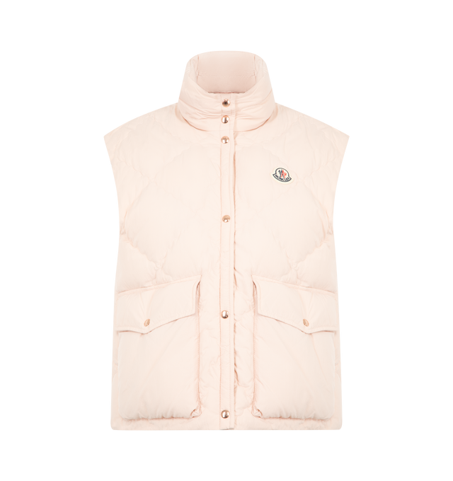 Image 1 of 2 - PINK - MONCLER Biois Down Vest featuring snap button closure, down-filled, pockets with snap button closure and stand collar. Padding: 90% down, 10% feather.