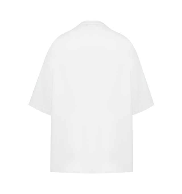 Image 2 of 2 - WHITE - ACNE STUDIOS Printed T-Shirt featuring crewneck, short-sleeves, ornament print on front, folded details across the chest, textured, vintage-inspired surface, ribbed neckline and cut to a regular fit. 100% cotton.