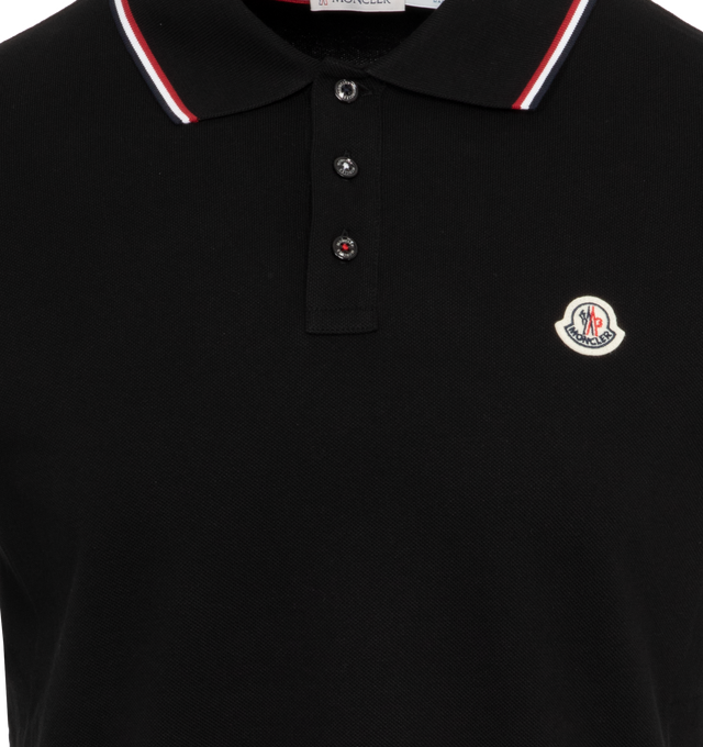 Image 3 of 3 - BLACK - MONCLER polo shirt featuring contrast trim and logo. 100% cotton.