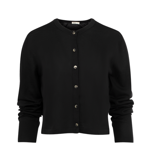 Image 1 of 2 - BLACK - KHAITE Brieta Cardigan featuring fine Merino wool, crewneck and six tortoiseshell buttons. 93% wool, 2% polyamide, 1% polyurethane.