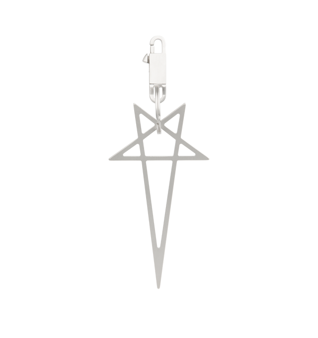Image 1 of 2 - SILVER - RICK OWENS Big Pentagram Keychain featuring small hook engraved with logo and a round keyring with a hanging pentagram charm. H5" x W1.25". Brass. Made in Italy.