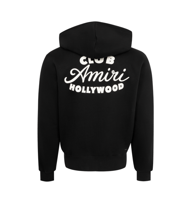 Image 2 of 2 - BLACK - AMIRI Club Amiri Zip Hoodie featuring drawstring hood, two-way zip front opening, long sleeves, elasticated ribbed cuffs and hem, contrasting "CLUB AMIRI" logo on the front chest and logo on the back. 100% cotton. Made in Italy.