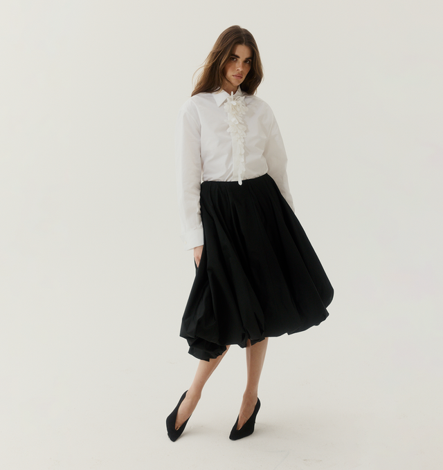 Image 2 of 4 - BLACK - BALENCIAGA Balloon Skirt featuring midi length, voluminous draping, gathered detail and zip fastening. Made in Italy.