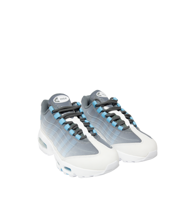 Image 2 of 5 - BLUE - Nike Men's Air Max 95 Big Bubble Sneaker featuring textile and synthetic leather, visible Max Air cushioning, flex grooves in the midsole and outsole, foam midsole and rubber outsole.