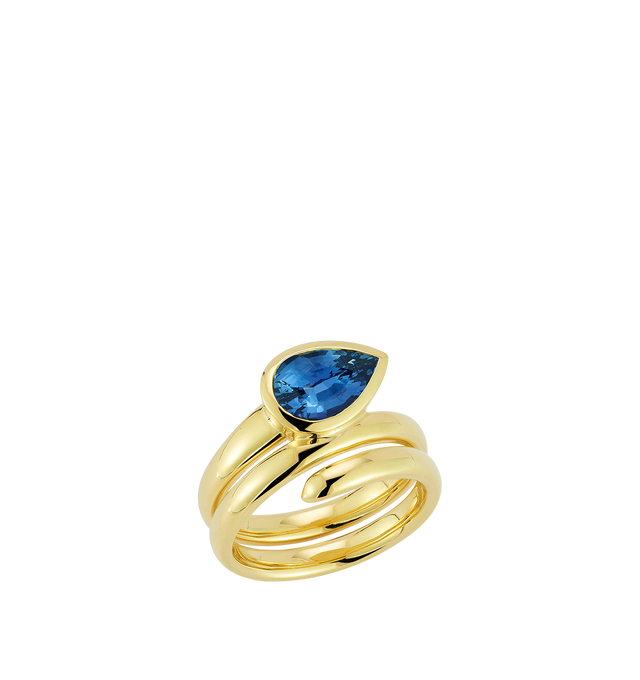 Image 3 of 3 - GOLD - JEMMA WYNNE Prive Blue Sapphire Pear Coil Ring featuring 18k Yellow Gold and Blue Sapphire - 2ct. Hirshleifers offers a range of pieces from this collection in-store. For personal consultation and detailed information about jewelry, please contact our dedicated stylist team at personalshopping@hirshleifers.com.This item may be restricted for online purchase to international clients. For assistance purchasing this item please contact our dedicated stylist team at personalshopping@hirsh