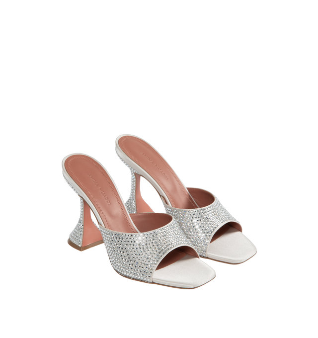 Image 2 of 4 - SILVER - AMINA MUADDI Lupita crystal suede mules featuring the iconic sculpted heel. 95mm heel. 100% leather. Made in Italy.  