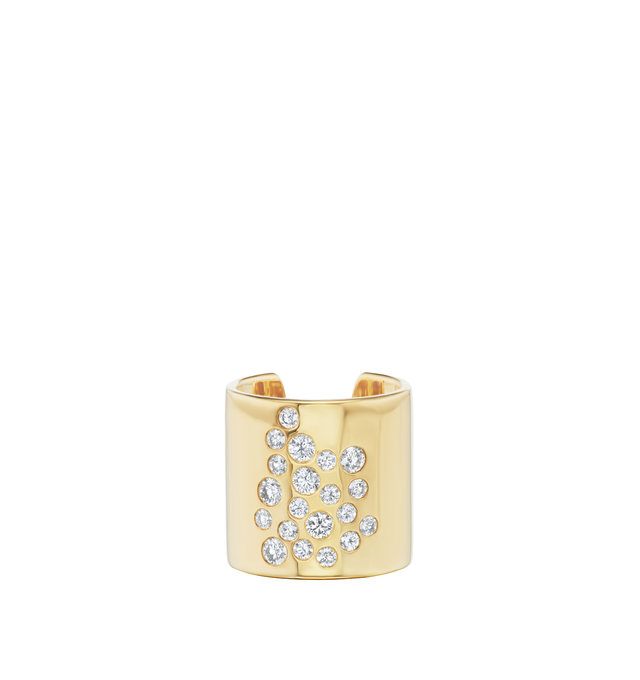 Image 1 of 4 - GOLD - Uniform Object Mega Stoned Cuff Ring featuring 18.33 g of solid 18K yellow gold with 1.54 TCW round diamond clusters. Dimensions: 2.33 mm band width; 20 mm length. Handcrafted in New York City. For personal consultation and detailed information about jewelry, please contact our dedicated stylist team at personalshopping@?hirshleifers.com.This item may be restricted for online purchase to international clients. For assistance purchasing this item please contact our dedicated stylist tea
