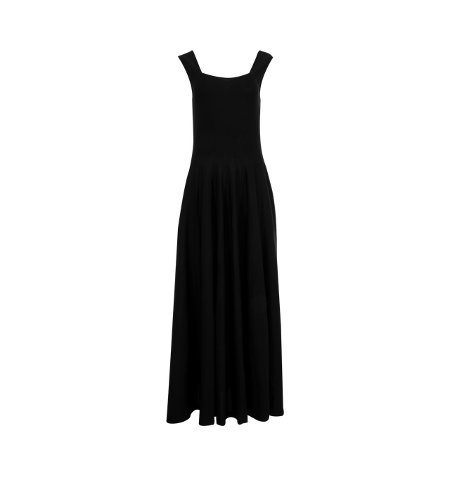 Image 1 of 2 - BLACK - KHAITE Jodie Dress featuring a sleeveless knit dress of fine Merino wool. Sleek square neckline mirrored at back. Engineered for volume at the beautifully draping skirt. Slips on. 100% virgin wool.