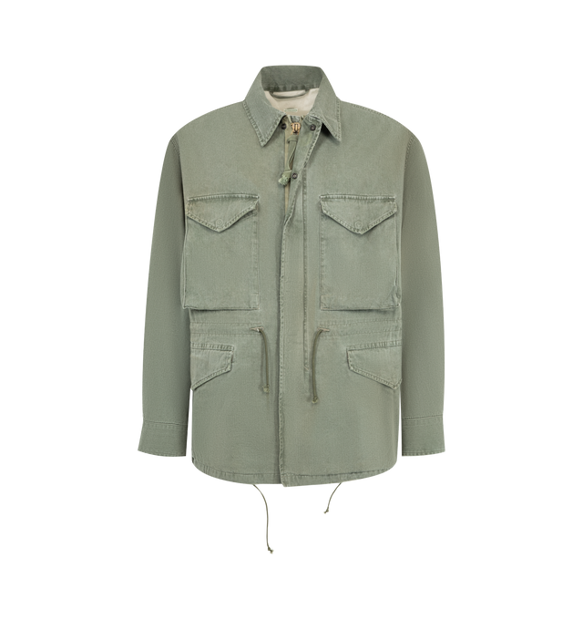 Image 2 of 3 - GREEN - A.Presse Men's Vintage US Army M-43 Field Jacket is crafted from cotton and features a military-inspired silhouette based on the iconic U.S. Army M-43 field jacket. Designed with a vintage-treated finish that recreates the appearance and texture of an authentic archival garment, offering a worn-in character unique to each piece. Main Material: 100% Cotton.