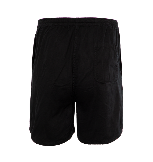 Image 2 of 4 - BLACK - SAINT MICHAEL Easy Shorts featuring elastic waist, screen print on leg, side slit pockets and back pocket. 100% cotton.  