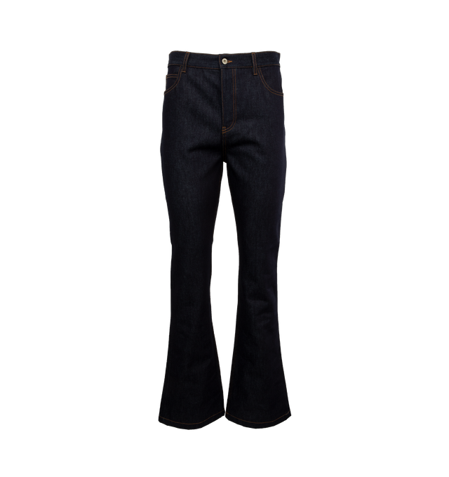 Image 1 of 3 - NAVY - LOEWE Bootleg Jeans featuring regular fit, regular length, mid waist, bootleg, belt loops, concealed button fastening, five pocket style and LOEWE embossed leather patch placed at the back. 100% cotton. 