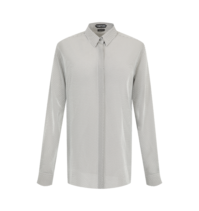 Image 1 of 2 - WHITE - Tom Ford Women's Printed Net Crepe De Chine Shirt is crafted from silk crepe de chine and features an allover printed design. The lightweight construction offers a fluid drape, while the refined fabrication reflects the houses signature approach to tailored luxury. Main Material: 100% Silk. Made in Switzerland.