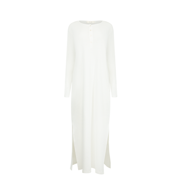 Image 1 of 2 - WHITE - THE ROW Latoya Dress featuring fitted ankle-length dress in ultrasoft Japanese cotton jersey with low crewneck, side hem slits and front button placket. 100% cotton. Made in Italy.