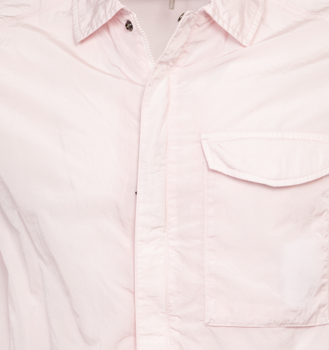 Image 3 of 3 - PINK - C.P. COMPANY Chrome-R Pocket Overshirt featuring spread collar, two-way zip closure and press-stud placket, flap pocket, patch pocket and acetate lens hardware at sleeve, adjustable press-stud fastening at cuffs, patch pocket at interior and full mesh lining. 100% recycled polyamide. Made in China. 