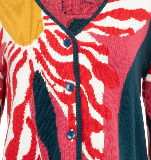 Image 3 of 4 - RED - THE ELDER STATESMAN Candy Daisy Cardigan featuring multi color design with floral motif, v neck and front button fastening. 100% cashmere.  