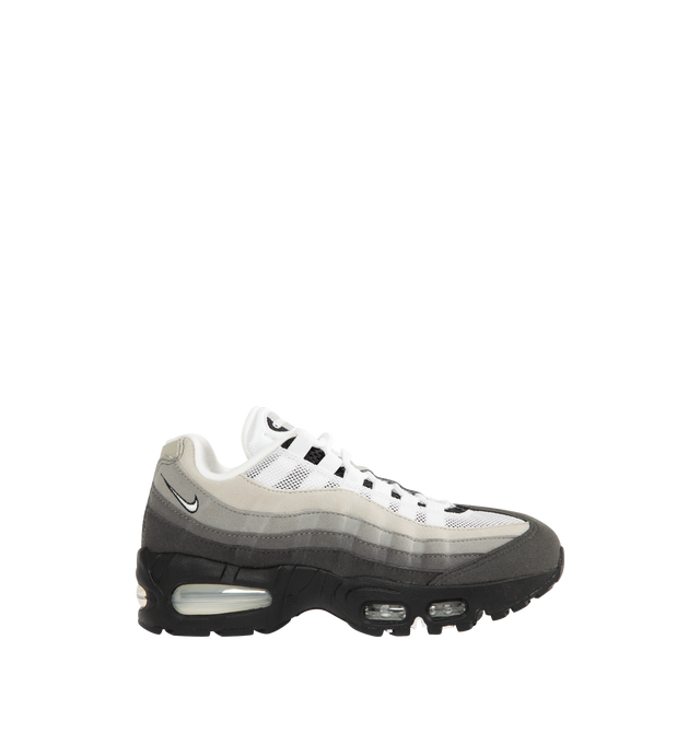 Image 1 of 5 - BLACK - NIKE Air Max 95 OG Sneaker featuring synthetic leather and textiles, visible Max Air cushioning, flex grooves in the midsole and outsole, foam midsole and rubber outsole.