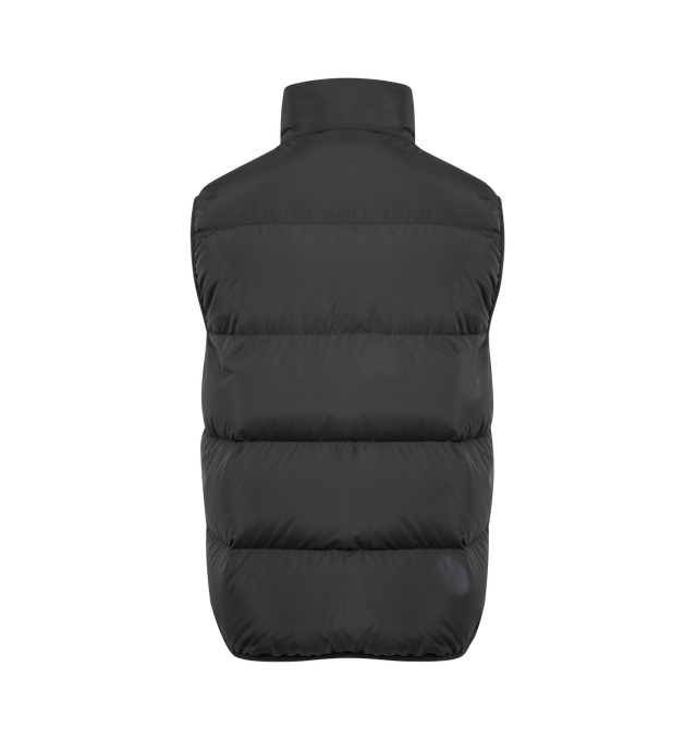 Image 2 of 3 - BLACK - MONCLER Gabas Down Vest featuring micro soft lining, down-filled, stand collar, zipper closure, side pockets with snap button closure, zipped inner pockets, elastic cuffs and hem and silicone logo patch. 100% polyester. Padding: 90% down, 10% feather. Made in Romania.