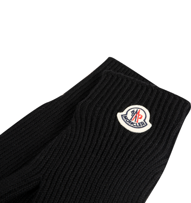 Image 3 of 3 - BLACK - MONCLER Wool Gloves featuring ultra-fine wool, brioche stitch, gauge 7 and a logo patch. 100% virgin wool. Made in Italy.
