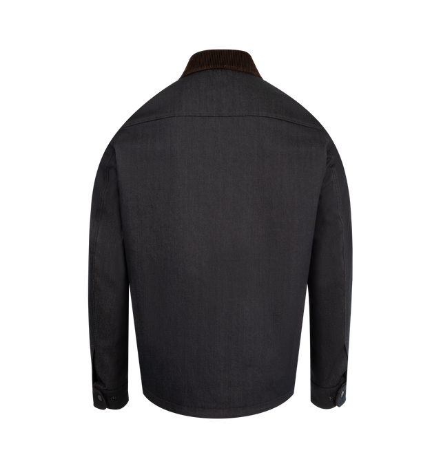 Image 2 of 5 - BLUE - MONCLER Denim Corduroy-Trimmed Shirt Jacket featuring comfort denim, rainwear lining, corduroy collar, long sleeves, zipper and snap button closure, chest pocket with snap button and zipper closure and adjustable cuffs. 75% cotton, 24% polyester, 1% elastane/spandex. Lining: 100% polyamide/nylon. 100% cotton.