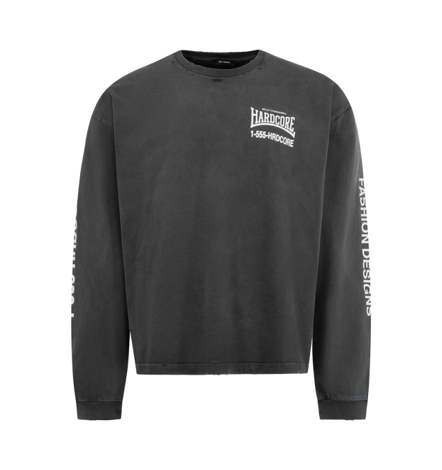 Image 1 of 4 - BLACK - WILLY CHAVARRIA Hardcore Buffalo Tee featuring an oversized boxy fit, drop shoulder design, long sleeves and graphic text on front back and sleeves. 100% cotton.