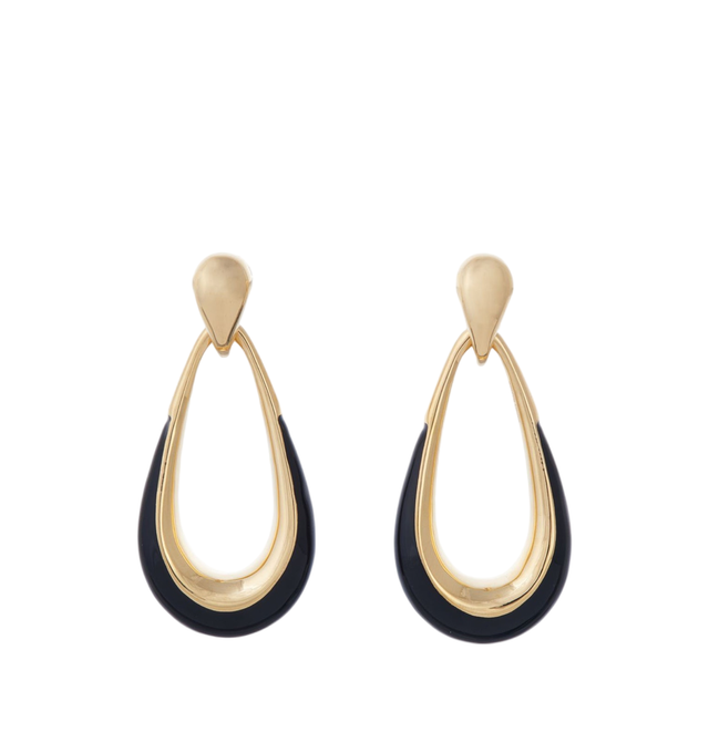Image 1 of 2 - GOLD - SIDNEY GARBER Enamel Door Knocker Earrings featuring a teardrop shape with a contrasting sweep of black enamel. 18k Yellow Gold. Black Enamel. Approximately 2.5in Long.