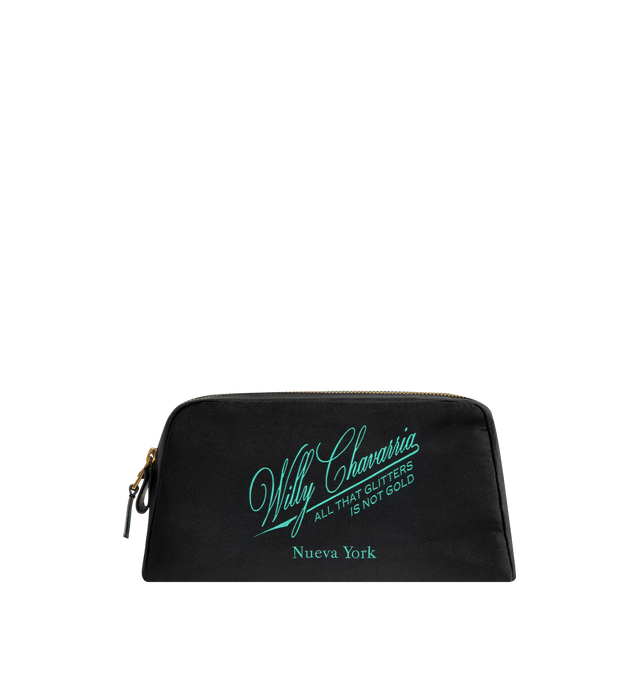Image 1 of 3 - BLACK - WILLY CHAVARRIA Label Wash Bag featuring twill exterior and lining, top zip closure, one main compartment and embroidered logo. 9" W x 4.5" H x 2.5" D.