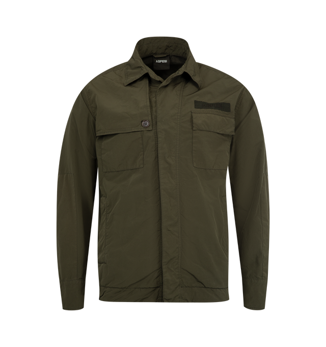 Image 1 of 2 - GREEN - ASPESI Camicia Makoa Jacket featuring concealed front closure, button cuffs, two front chest pockets and collar.
