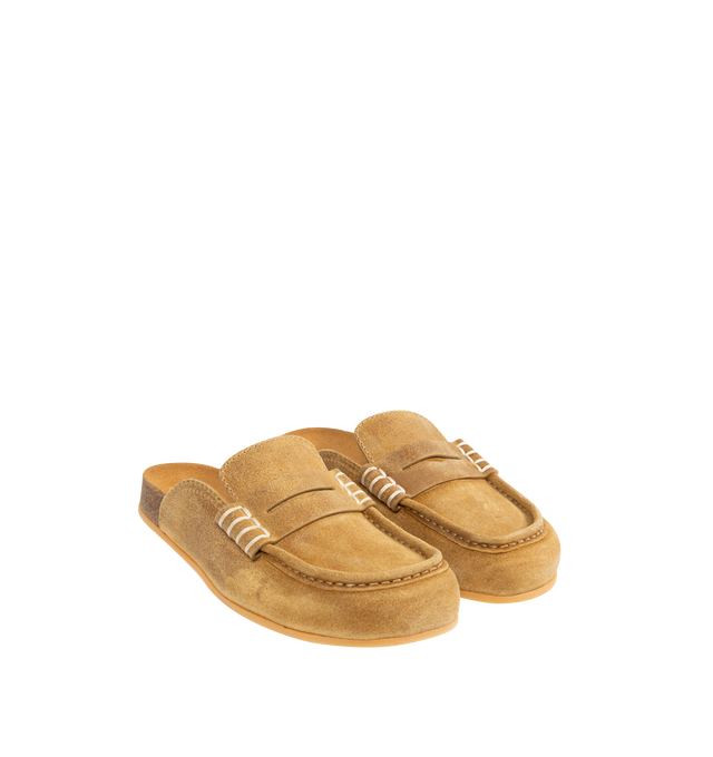 Image 2 of 4 - BROWN - JW ANDERSON Stitch Loafer featuring a waxed suede leather upper with a calf leather lining, finished with a crepe rubber sole suitable for indoor or outdoor wear and an embossed JWA logo. 100% split cow suede leather. Made in Italy.