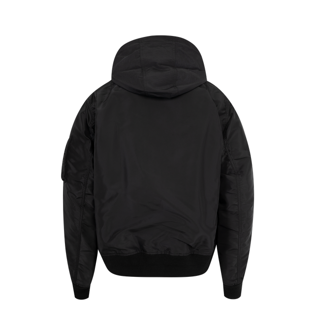 Image 2 of 3 - BLACK - SACAI Nylon Twill x Grosgrain Blouson featuring paneled bomber jacket, dual-layer design, ribbed collar, hem, and cuffs, grosgrain tape accents, front zip closure, utility-inspired flap and zip pockets and a drawstring hood. Made in Japan.