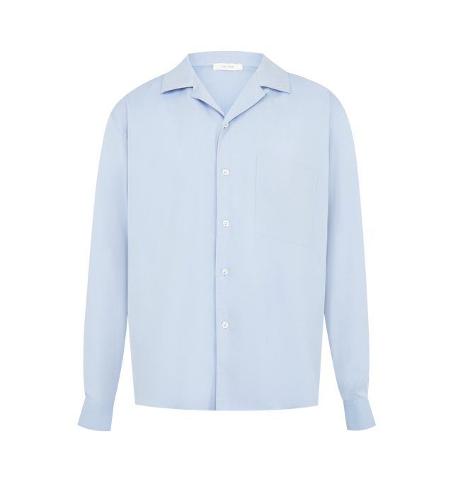 Image 1 of 2 - BLUE - THE ROW Elijas Shirt featuring silk-poplin shirt, camp collar, button front closure and buttoned cuffs. 100% silk. Made in Italy.