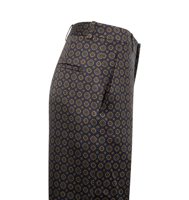 Image 4 of 4 - NAVY - SAINT LAURENT Medallion Pants featuring mid-rise, wide-leg, concealed front button and hook closure, zip fly, two slash pockets at the front, two welt pockets at the back and waistband with belt loops. 100% viscose. Made in Italy.