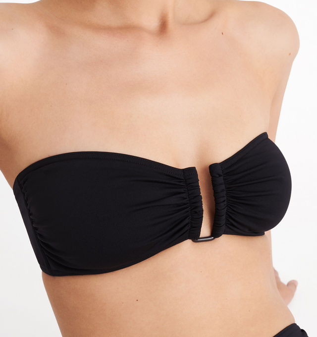 Image 6 of 6 - BLACK - ERES Show Bandeau Bikini Top featuring bust shirring at front and sides, U-shaped metal link between cups, side stays and branded large back clasp. 84% Polyamid, 16% Spandex. Made in Italy. 
