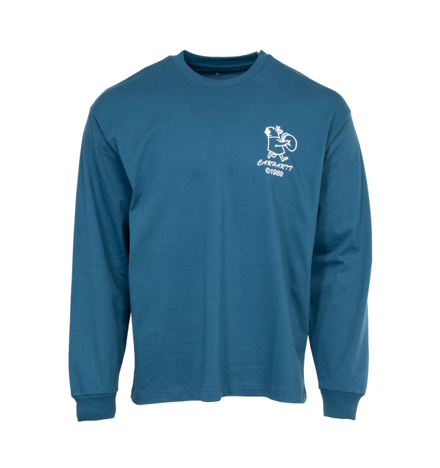 Image 1 of 4 - BLUE - CARHARTT WIP Delicious Frequencies T-Shirt featuring crewneck, long sleeves with ribbed cuffs and graphic print. 100% cotton.  