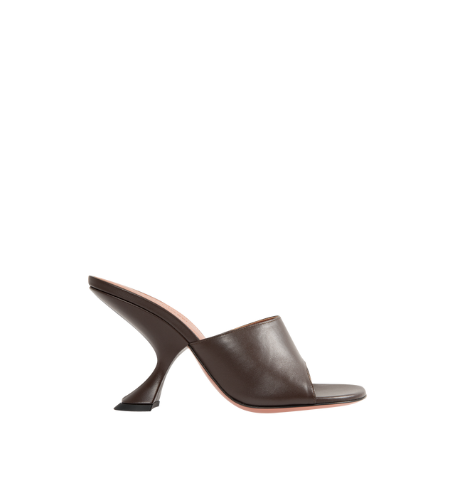Image 1 of 4 - BROWN - AMINA MUADDI Taylor Slipper featuring rounded open toe and 90mm slanted heel. 100% lambskin. Made in Italy.