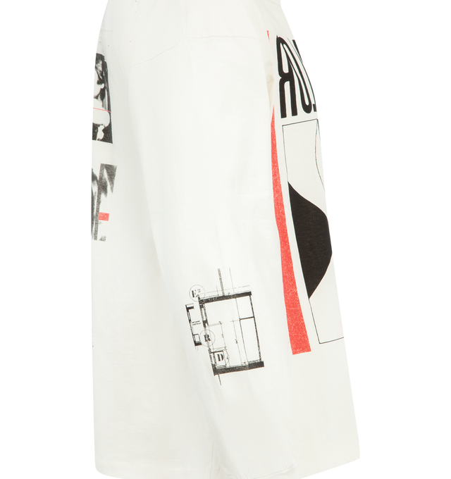 Image 3 of 3 - WHITE - ENFANTS RICHES DEPRIMES Modular Ls T-Shirt featuring heavy weight cotton jersey, boxy cropped fit, rib knit neckline cuffs, single stitch waist hem and graphic print on front, back and sleeves. 100% cotton.