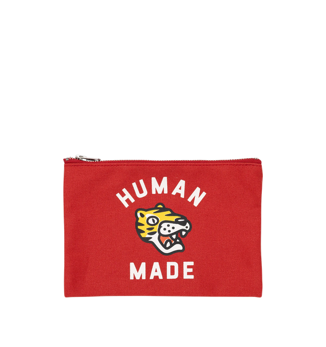 Image 1 of 2 - RED - HUMAN MADE Bank Pouch featuring cotton canvas, rubber-printed branding, animal motif, zipper closure and flat pouch design. 8.3 x 5.5 in. 100% cotton.
