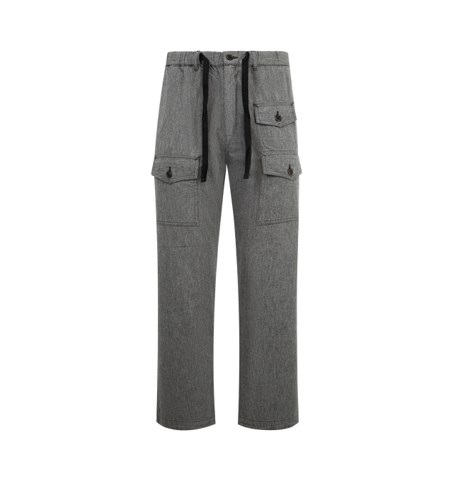Image 1 of 3 - GREY - POST O'ALLS Town & Country Pants featuring an easy elastic waist with drawstring, relaxed silhouette, six pockets, including the series' signature three flap pockets and full length. 100% cotton. Made in Japan.