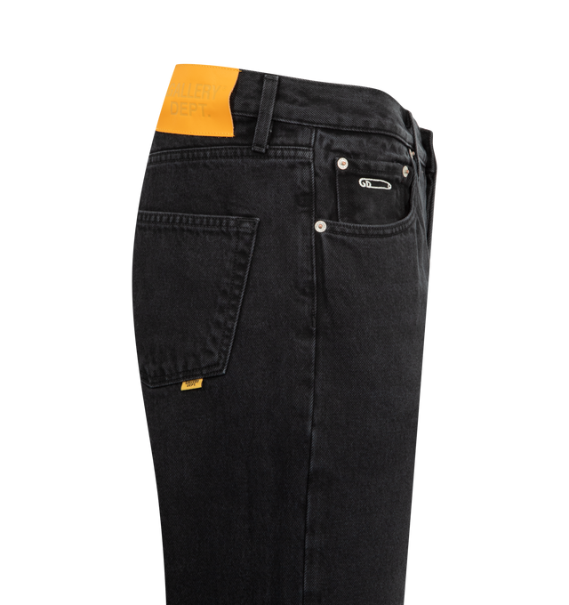 Image 3 of 3 - BLACK - GALLERY DEPT. Melrose Denim Pant featuring baggy fit with a wide leg, 5-pocket design, embroidered GD pin detailing on the coin pocket, debossed tan leather GALLERY DEPT. jacron on the back waistband and released hem. 100% cotton. Made in USA.